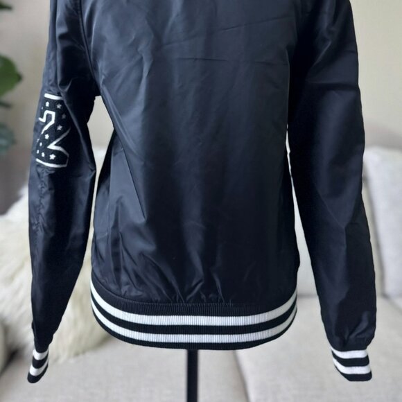 Womens Black & White Boston Varsity Letterman Divided H&M Satin Jacket 4 Small - Picture 4 of 5